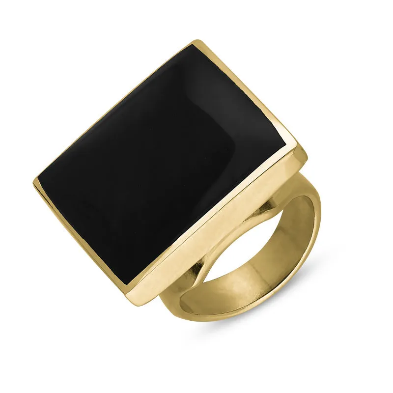 18ct Yellow Gold Whitby Jet Hallmark Medium Square Ring