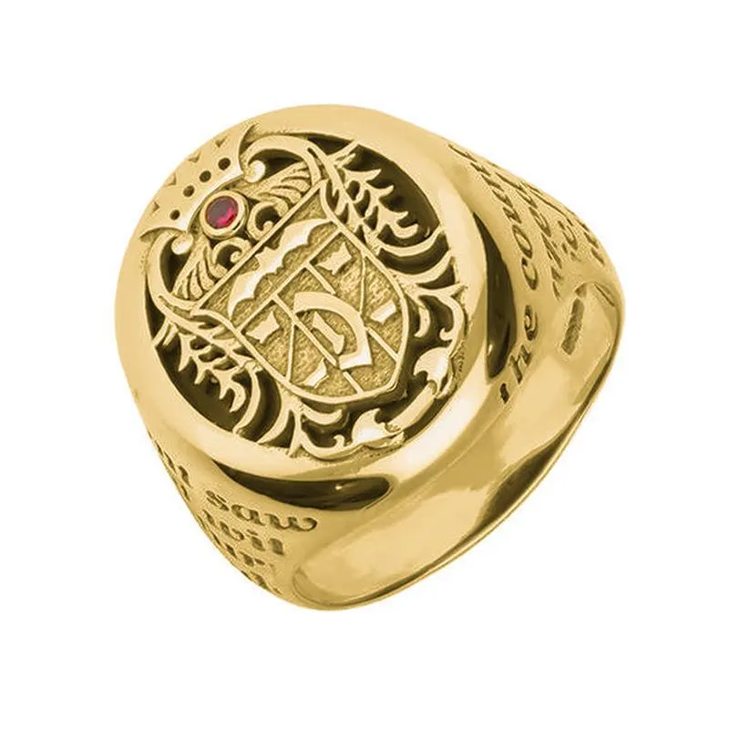 18ct Yellow Gold Whitby Jet Ruby Dracula Crest Replica Signet Ring