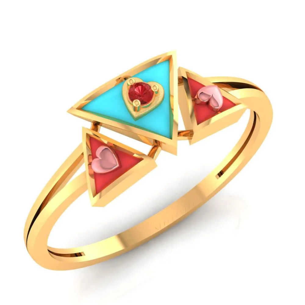22k Gold Ring With A Triad Of Triangular Geometric Patterns On Top