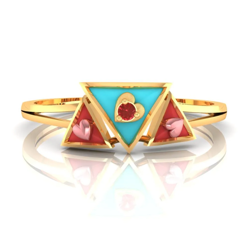 22k Gold Ring With A Triad Of Triangular Geometric Patterns On Top
