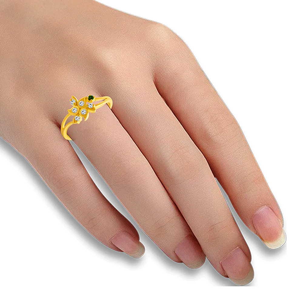22KT Yellow Gold And American Diamond Ring For Women
