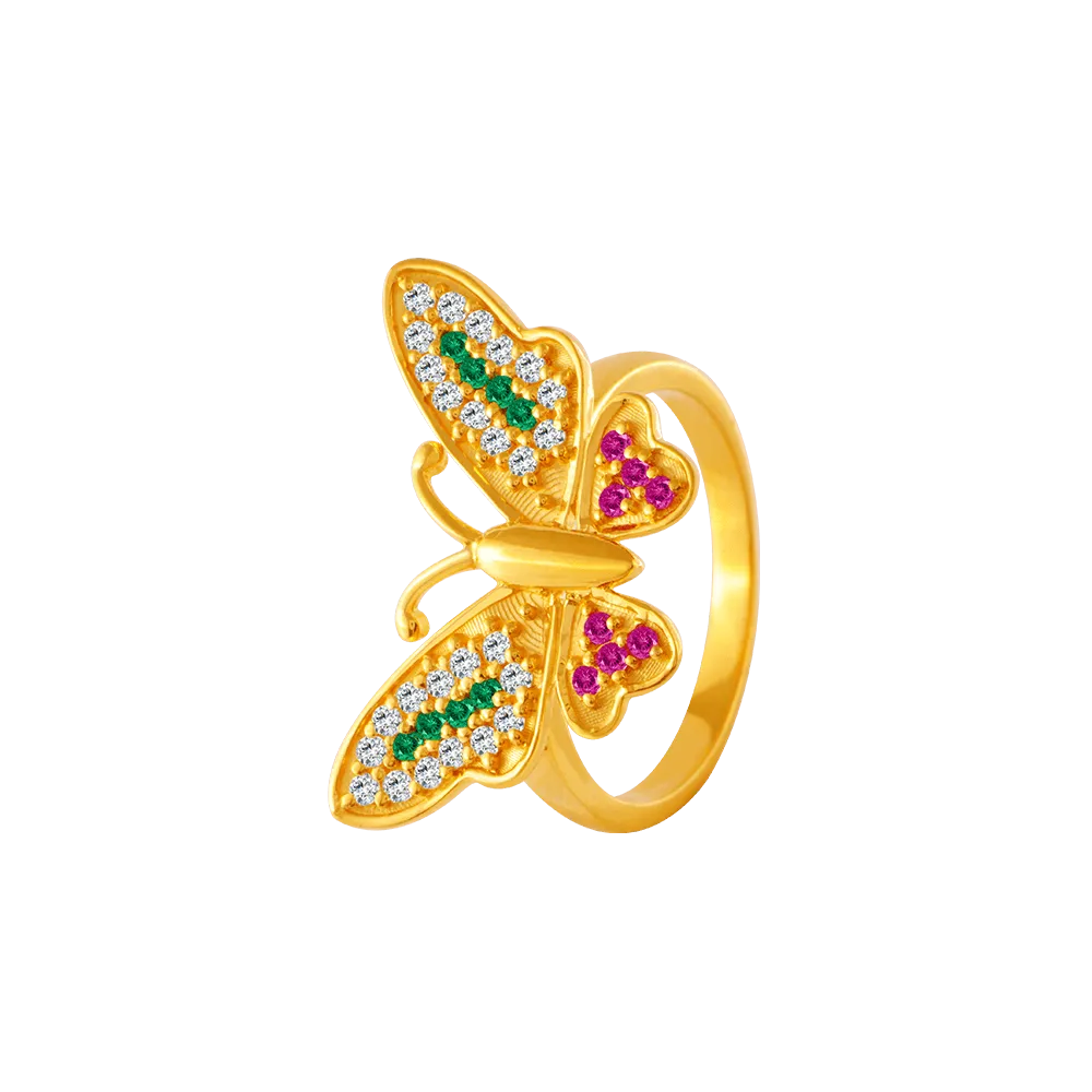 22KT Yellow Gold And American Diamond Ring For Women