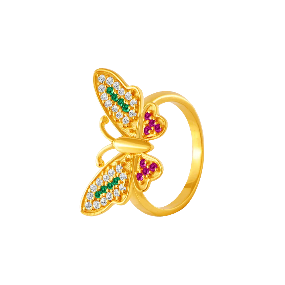 22KT Yellow Gold And American Diamond Ring For Women