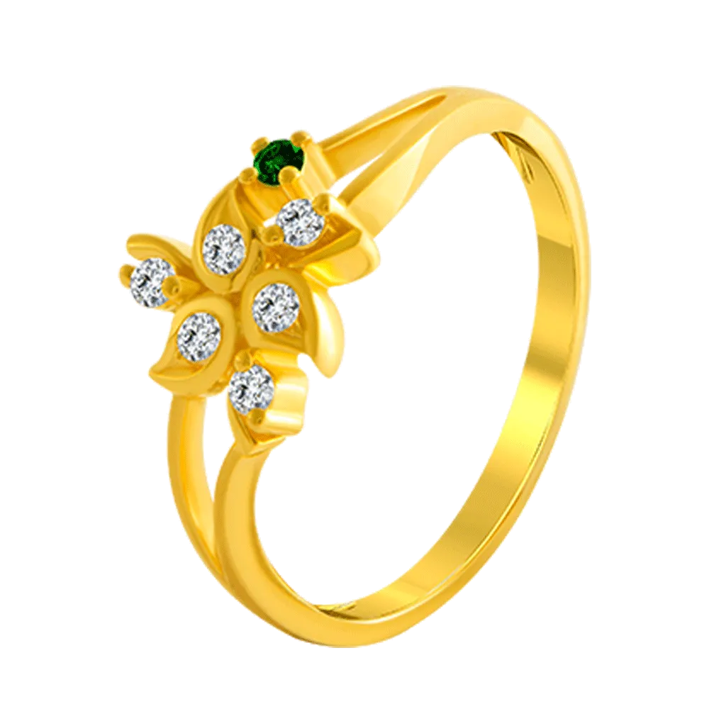 22KT Yellow Gold And American Diamond Ring For Women