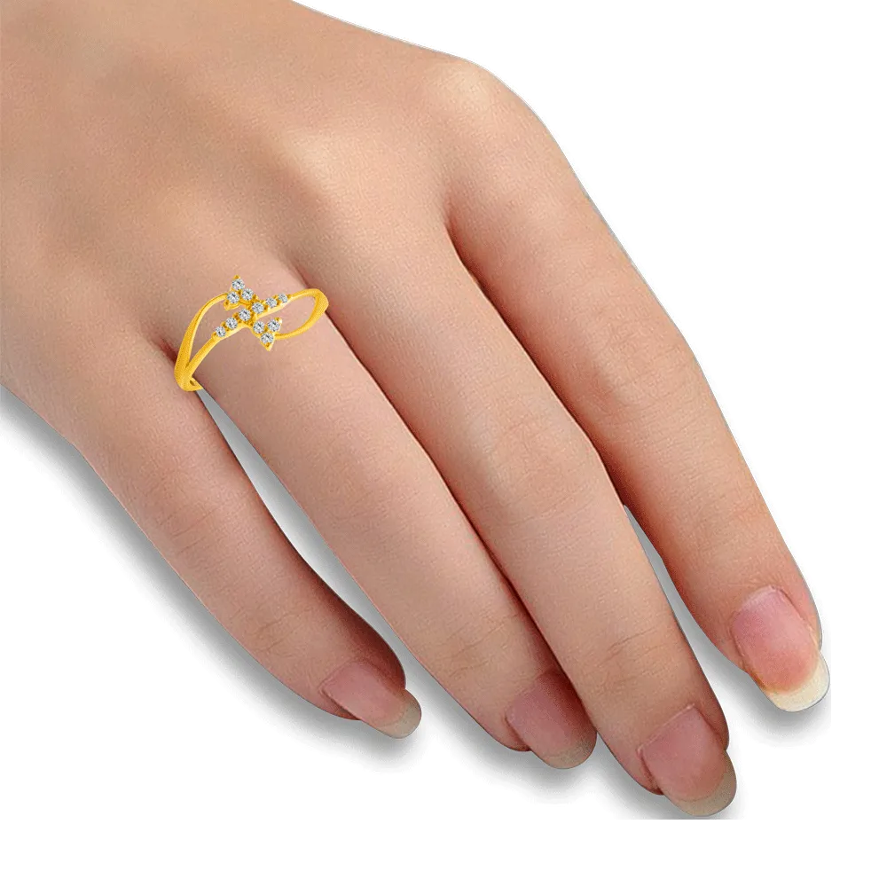 22KT Yellow Gold And American Diamond Ring For Women