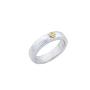 24K Gold & Sterling Silver "Stockholm" Ring, Single Diamond With Gold Bezel