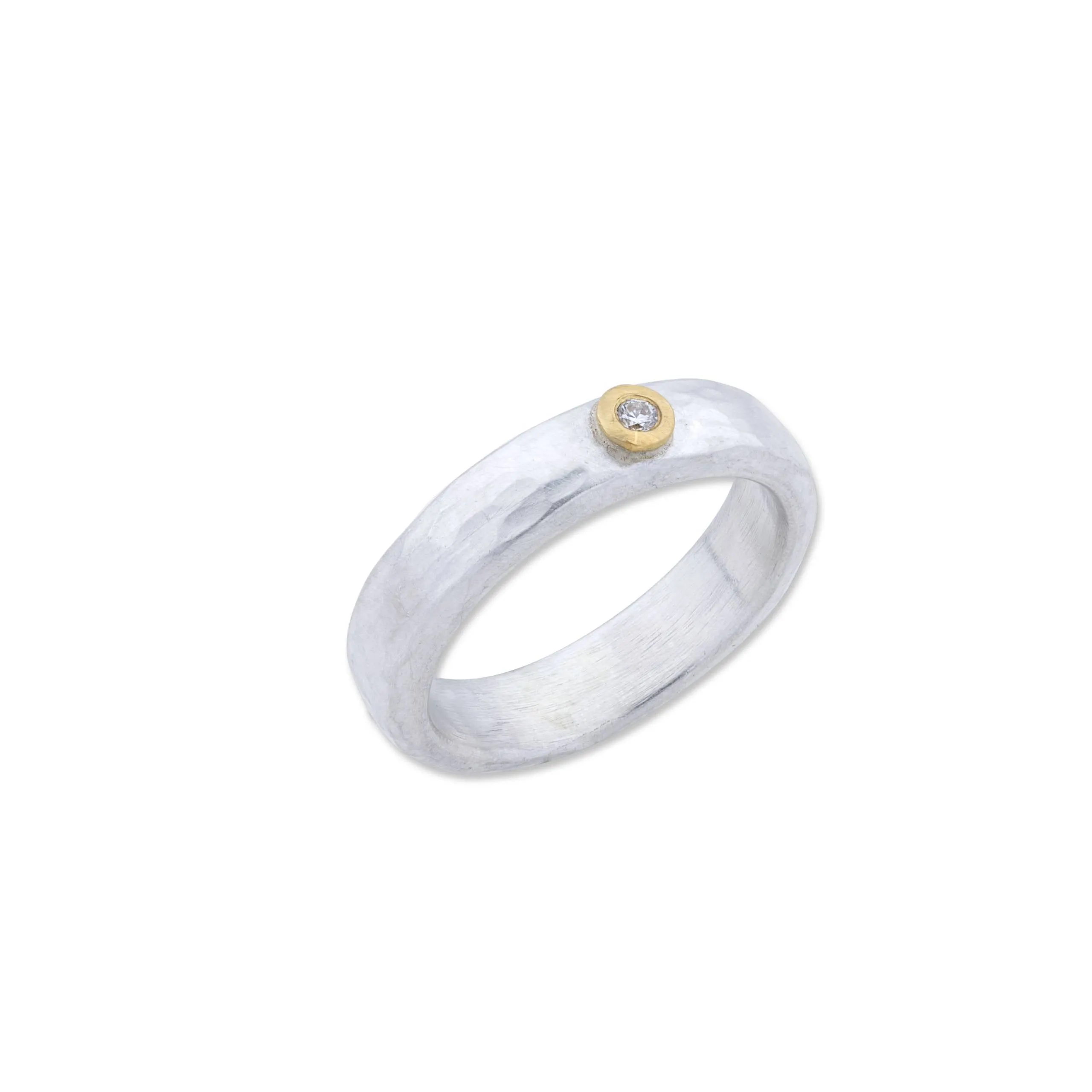 24K Gold & Sterling Silver "Stockholm" Ring, Single Diamond With Gold Bezel