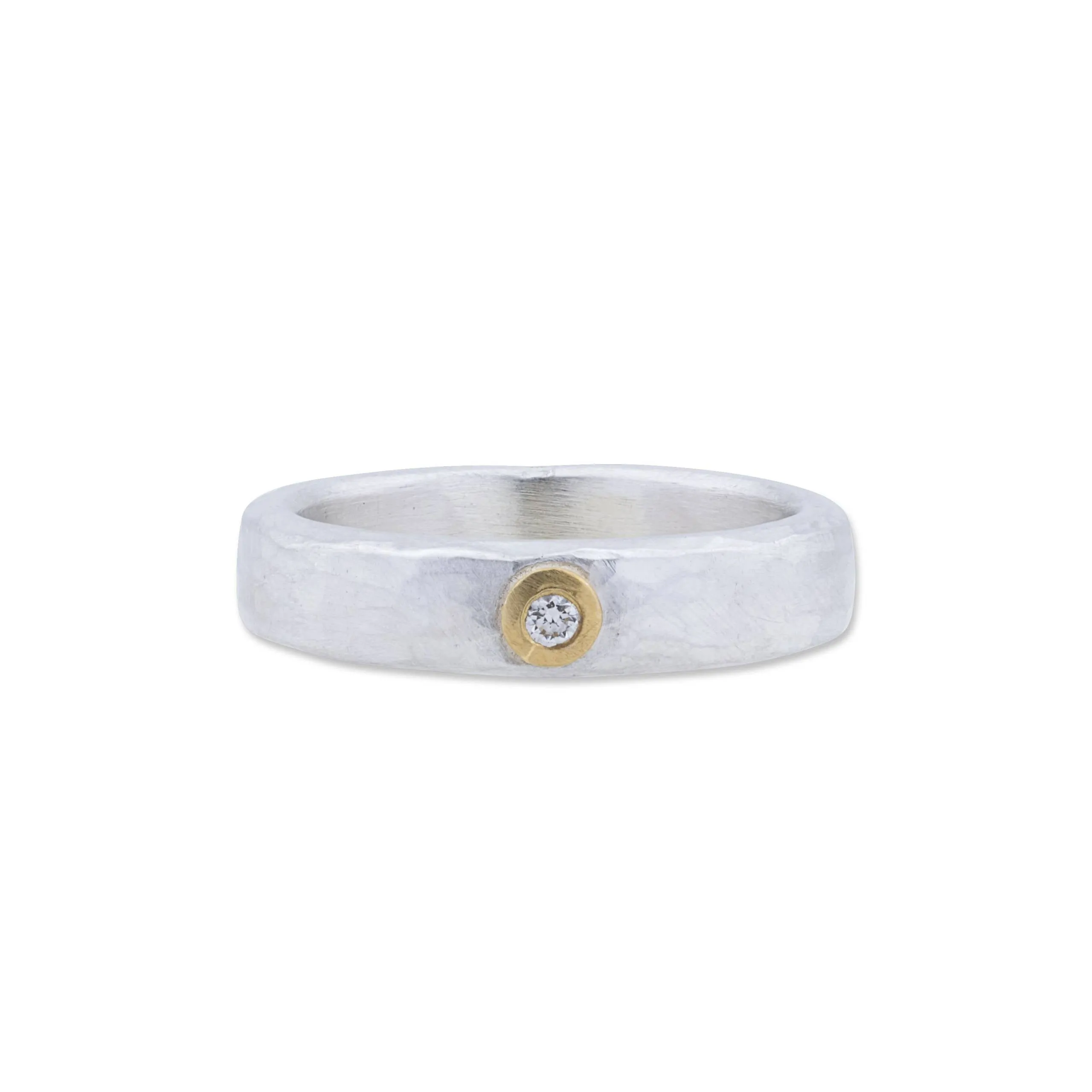 24K Gold & Sterling Silver "Stockholm" Ring, Single Diamond With Gold Bezel