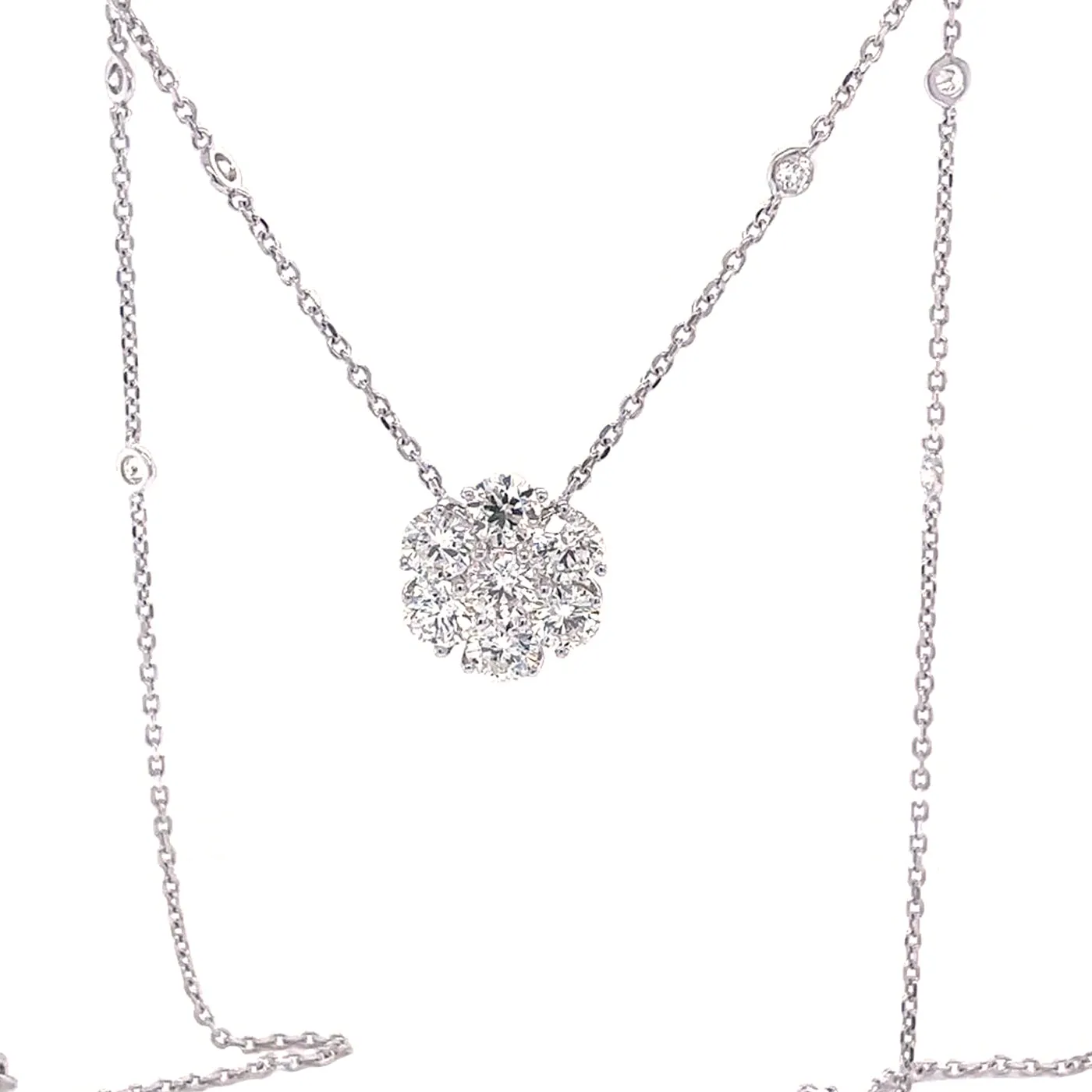 4ctw Cluster Pendant Flower Necklace on a Diamond by the Yard Chain 14K Gold