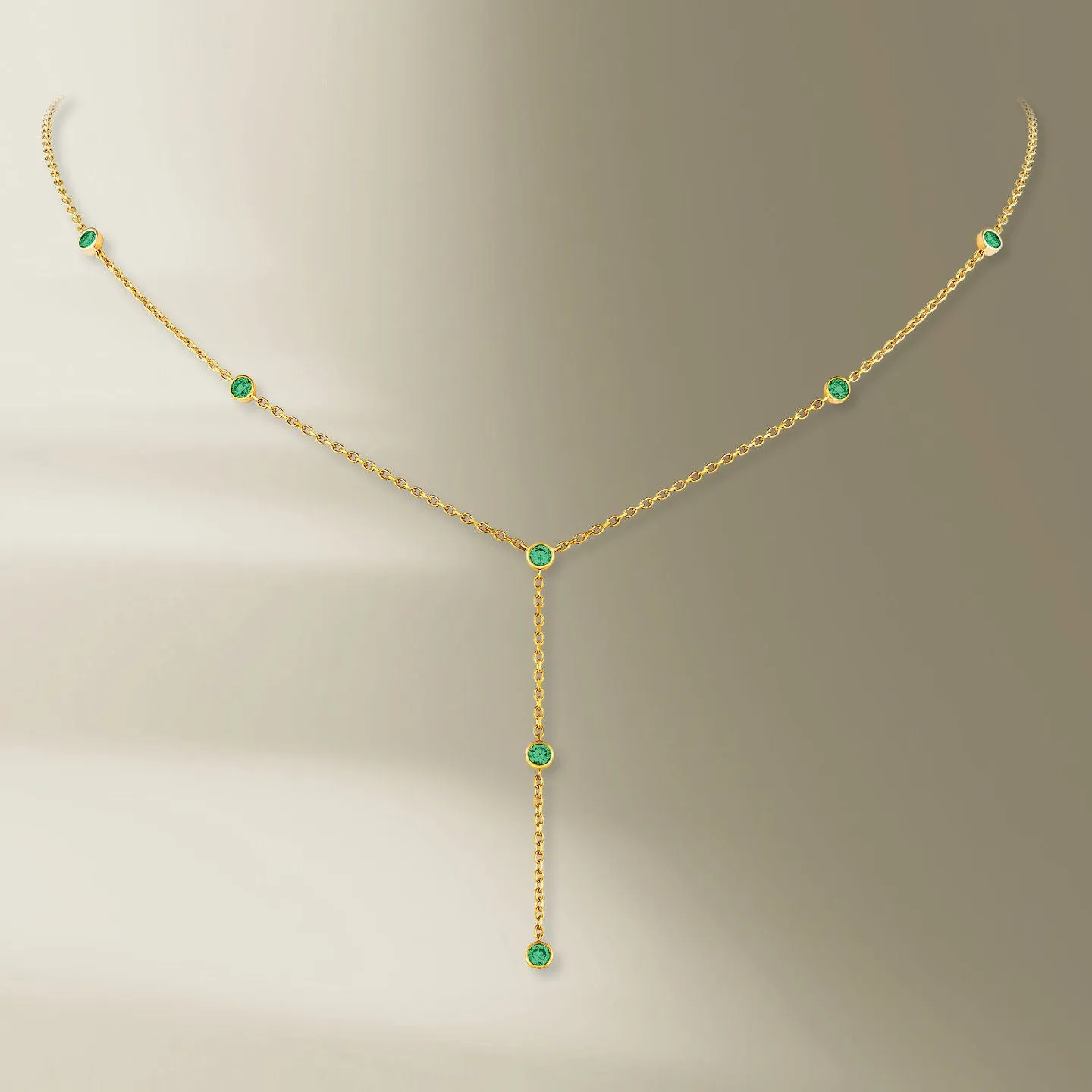 7 Stone 18K Gold Necklace w. Tsavorite