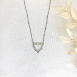 925 Sterling Silver CZ Open Heart Necklace