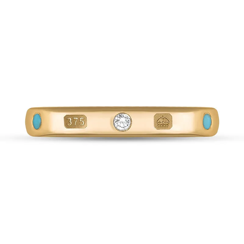 9ct Rose Gold 0.06ct Diamond Turquoise King's Coronation Hallmark 3mm Ring D