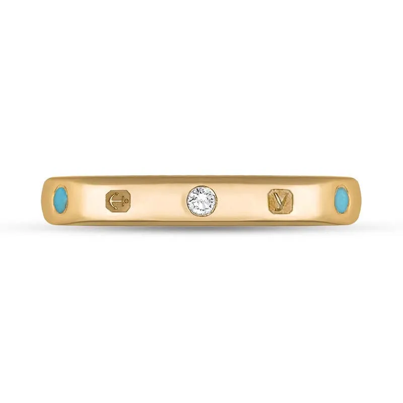 9ct Rose Gold 0.06ct Diamond Turquoise King's Coronation Hallmark 3mm Ring D