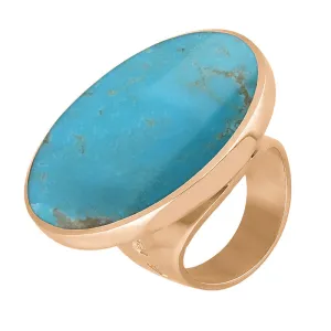 9ct Rose Gold Turquoise Hallmark Large Round Ring