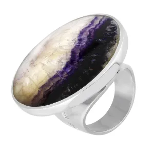 9ct White Gold Blue John Hallmark Large Round Ring