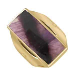 9ct Yellow Gold Blue John Hallmark Medium Oblong Ring