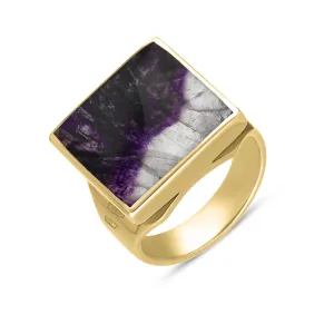 9ct Yellow Gold Blue John Hallmark Small Square Ring