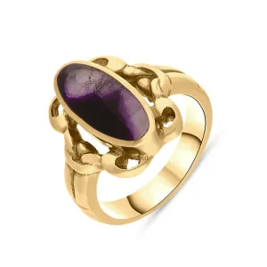 9ct Yellow Gold Blue John Heavy Oval Ornate Edge Ring