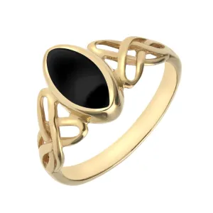 9ct Yellow Gold Whitby Jet Marquise Celtic Ring