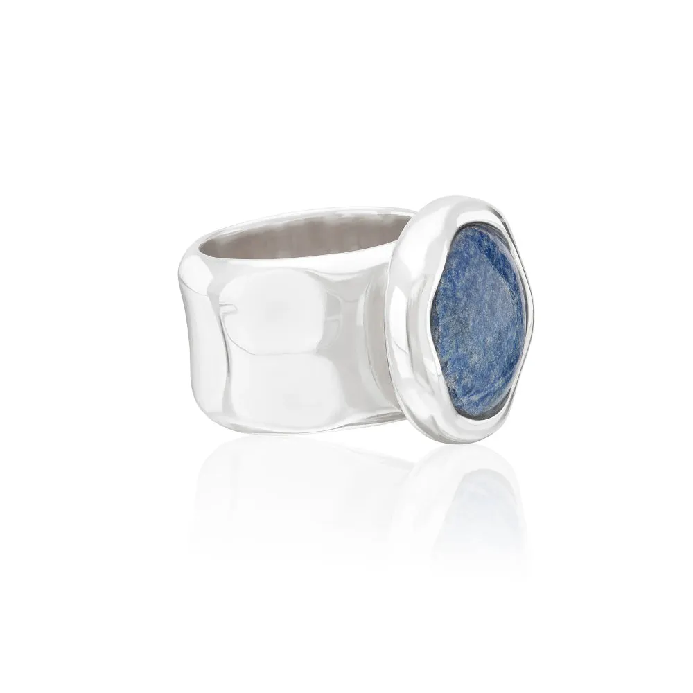 Anna Beck Large Wavy Dumortierite Signet Ring-Silver