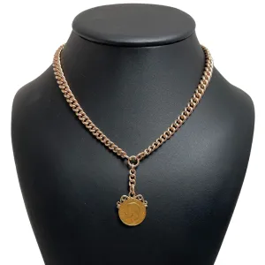Antique English 9k Gold Watch Chain Necklace with 1911 Sovereign Coin Pendant