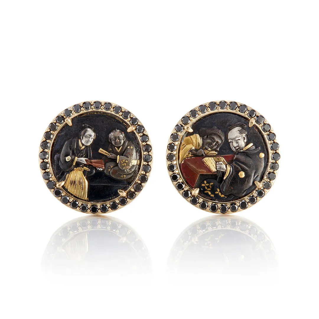 Antique Shakudo & Black Diamond Earrings
