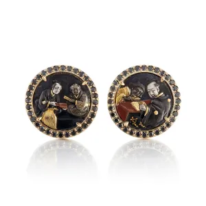Antique Shakudo & Black Diamond Earrings