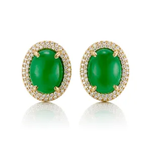 Apple Green Jade Cabochon & Diamond Earrings
