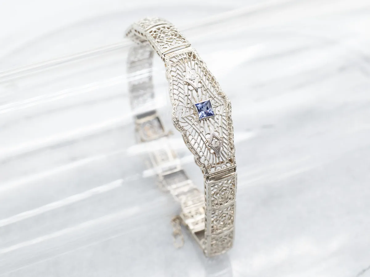 Art Deco Sapphire and Diamond Filigree Link Bracelet