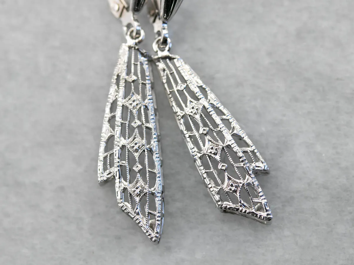 Art Deco White Gold Drop Earrings