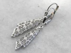 Art Deco White Gold Drop Earrings