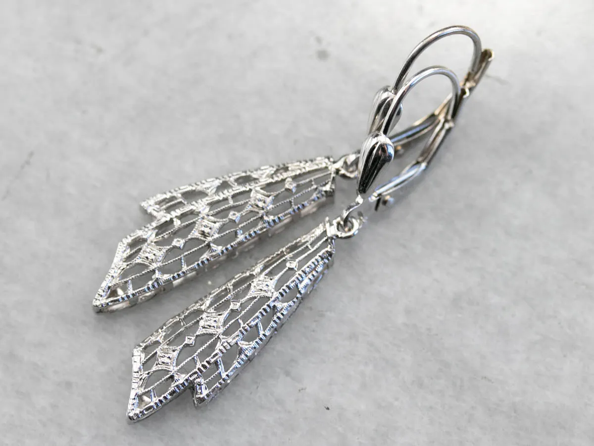 Art Deco White Gold Drop Earrings