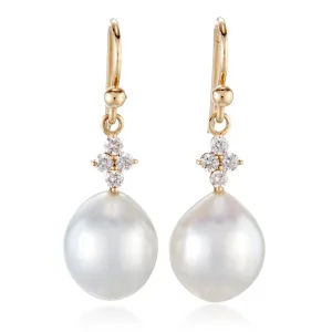 Belgravia Drop Earrings in 10mm South Sea Pearls & Diamonds