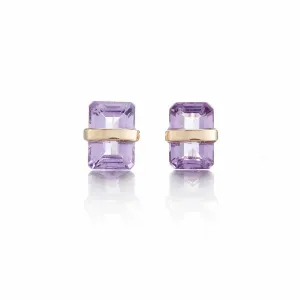 Bezel-Wrapped Amethyst Stud Earrings