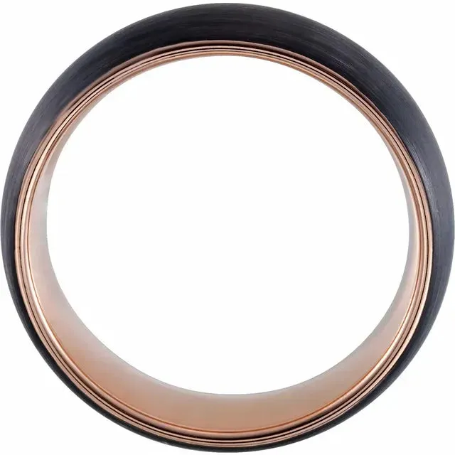 Black & 18K Rose Gold PVD Tungsten Band