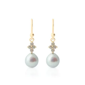 Blue Akoya Pearl & Diamond Drop Earrings