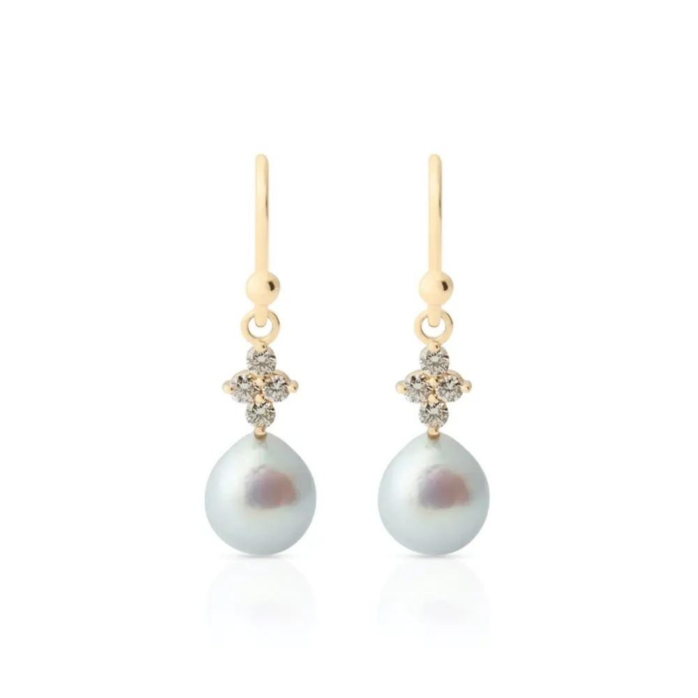 Blue Akoya Pearl & Diamond Drop Earrings