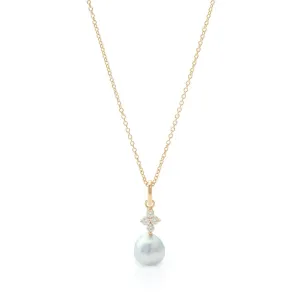 Blue Akoya Pearl & Diamond Drop Pendant Necklace
