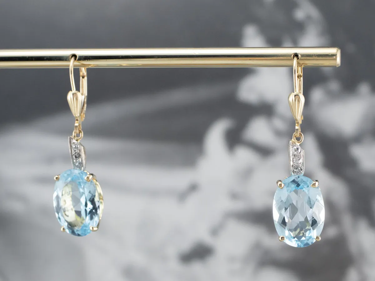 Blue Topaz and Diamond Drop Earrings