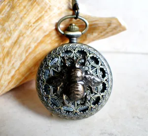 Bumble bee pocket watch,  men's bumble bee pocket watch with tiger eye beads on watch chain
