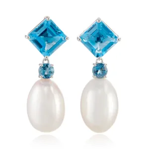 Carmel Drop Earrings in Pearls & Blue Topaz