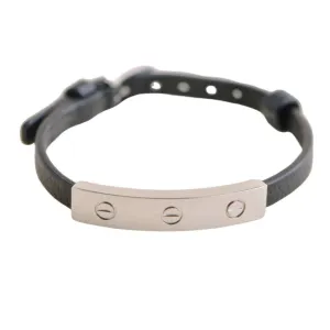 Cartier 18K Love White Gold Black Leather Strap Bracelet