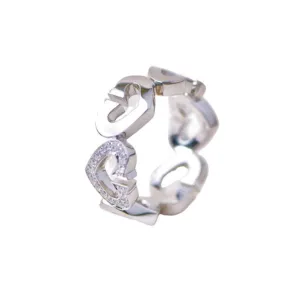 Cartier C Heart Diamond 18k White Gold Ring Size 50