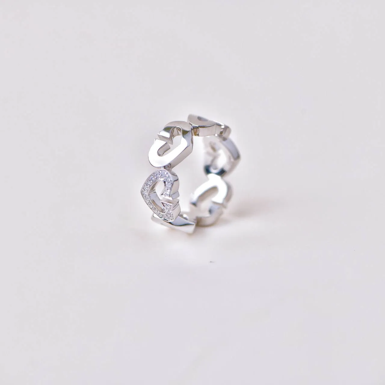 Cartier C Heart Diamond 18k White Gold Ring Size 50