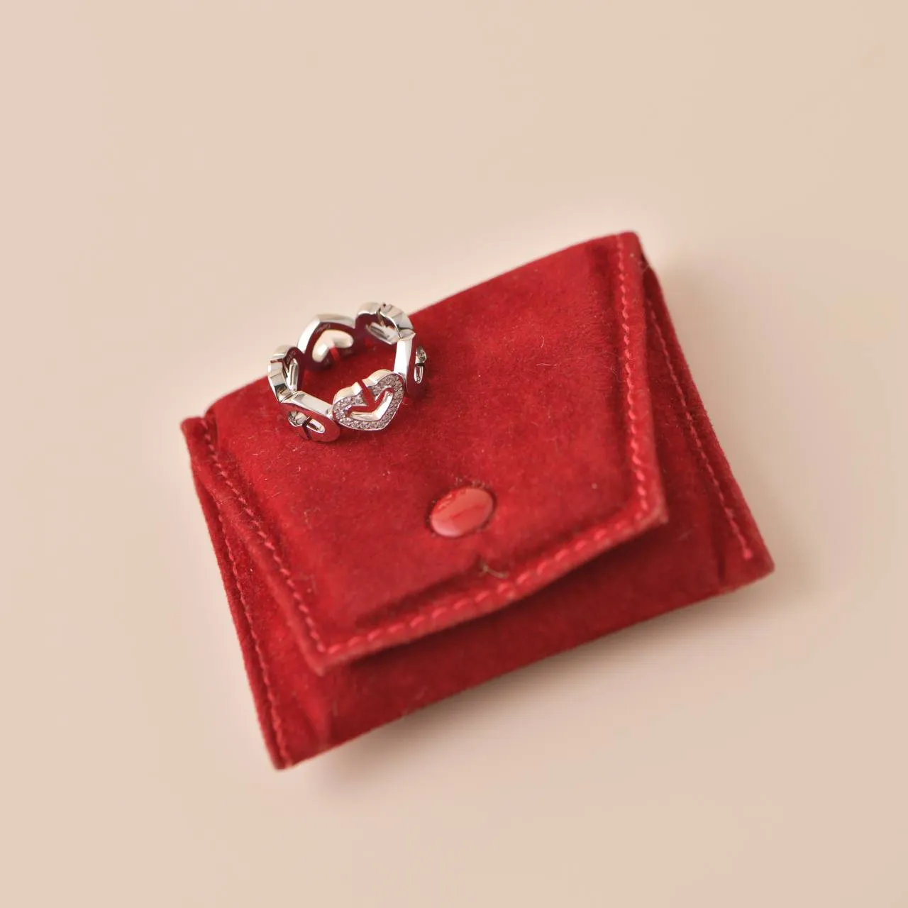 Cartier C Heart Diamond 18k White Gold Ring Size 50