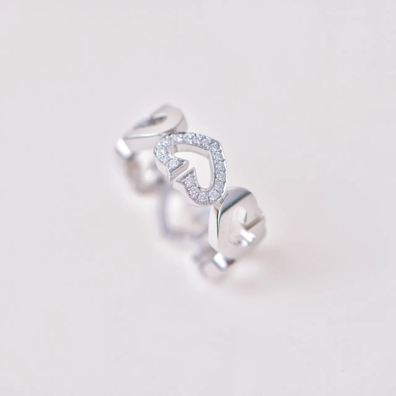 Cartier C Heart Diamond 18k White Gold Ring Size 50