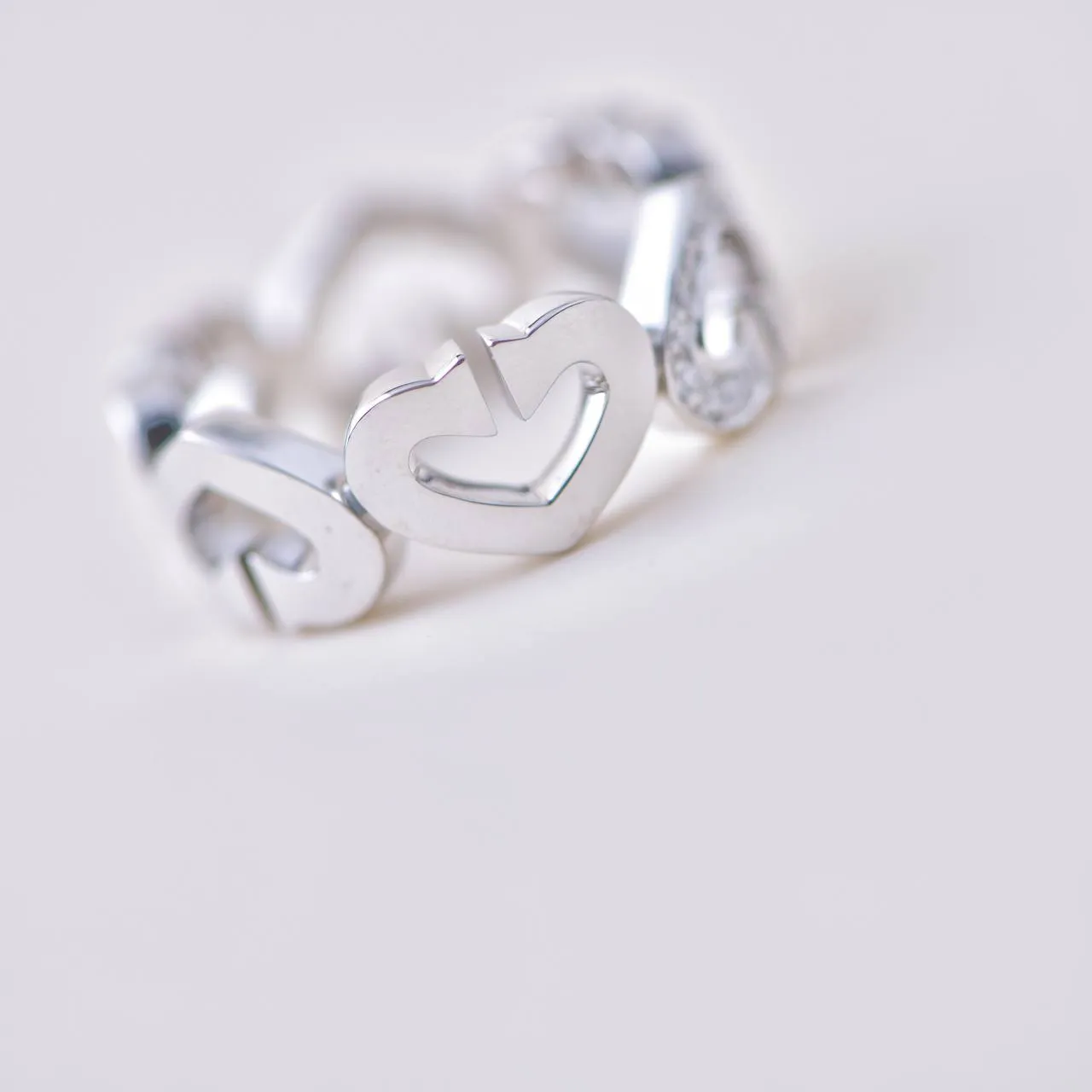 Cartier C Heart Diamond 18k White Gold Ring Size 50