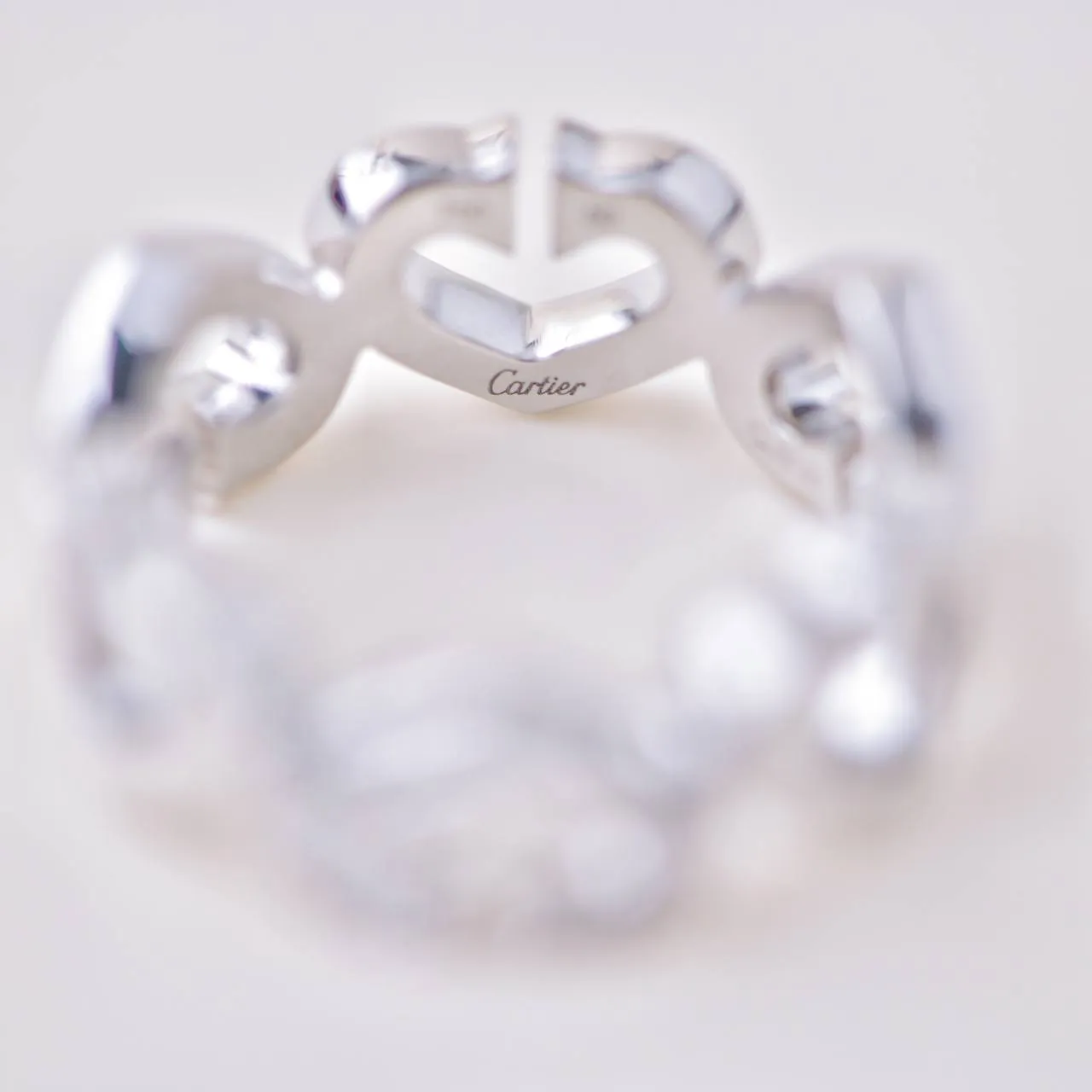 Cartier C Heart Diamond 18k White Gold Ring Size 50