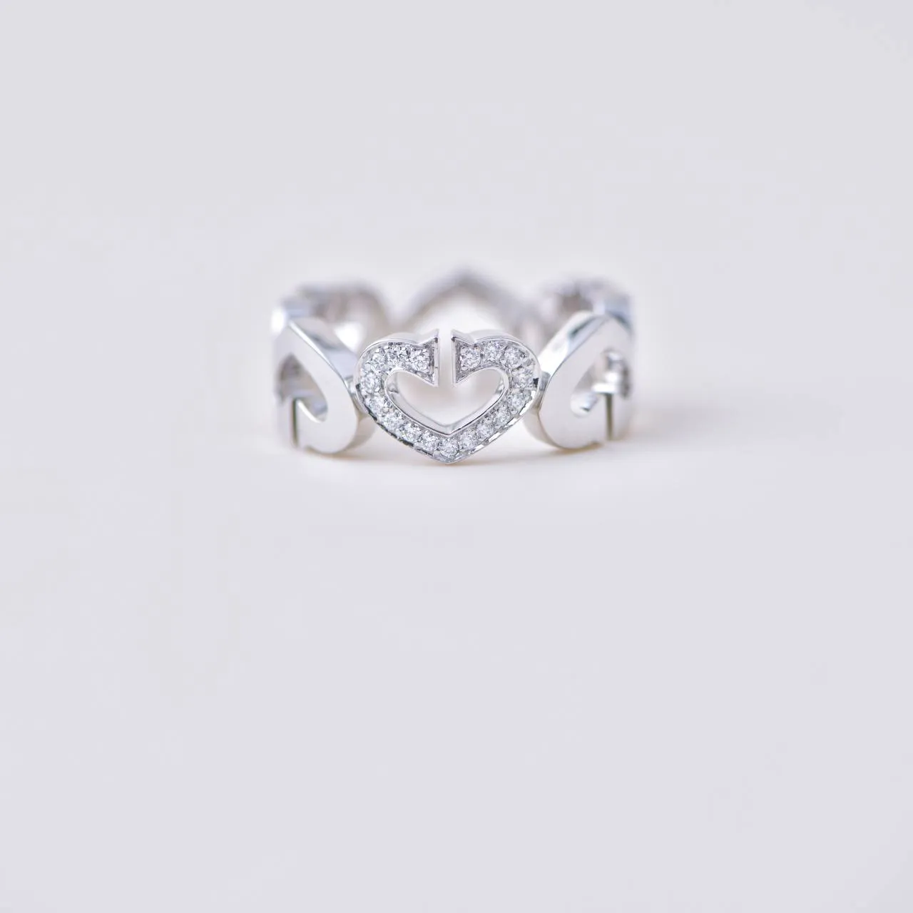 Cartier C Heart Diamond 18k White Gold Ring Size 50