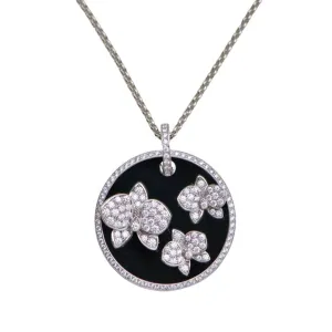 Cartier Caresse D'Orchidees Par Cartier Diamond 18K White Gold Black Onyx Round Pendant Necklace